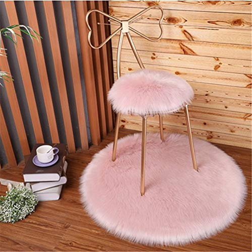 SWECOMZE Runde Faux Lammfell Schaffell Teppich Kunstfell Dekofell in Super weich Teppich Longhair Fell Optik Nachahmung Wolle Bettvorleger Sofa Matte (Rosa,35 * 35cm)