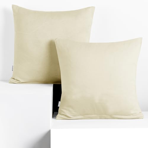DecoKing 2 Kissenbezüge 80x80 cm Jersey 100% gekämmte Baumwolle Amber | Reißverschluss beige