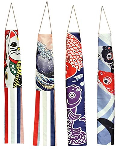 PRETYZOOM 4 Pièces Japonais Carpe Manche à Vent Poisson Drapeau Cerf-Volant Koinobori Décor Suspendu pour Japonais Sushi Bar Izakaya Chambre