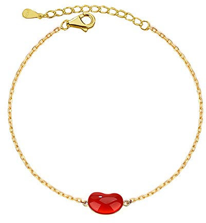 Helen de Lete S925 Sterling Silber Rote Bohnen Wahres Liebesherz Vermisse dich Armband