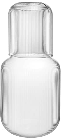 Sizikato Wasserkaraffe mit vertikalen Streifen, Glas, für Nachttisch, mit Glas, 709 ml