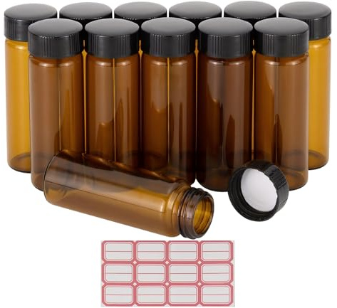 Pxyelec 12 x ätherisches Öl, 30 ml, braune Probe, Glasflasche, leere Chemie, Labor, Chemikalien, Parfümöle, Reagenz und andere Flüssigkeiten (kommt mit rotem, handgeschriebenem Aufkleberpapier).