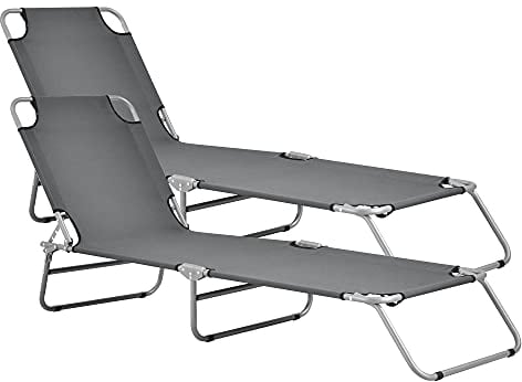 casa.pro Sonnenliege Carcao 2er Set Relaxliege klappbar Strandliege bis 110 kg Dunkelgrau 186 x 55 x 24 cm Gartenliege mit Rückenlehne verstellbar Stahlgestell