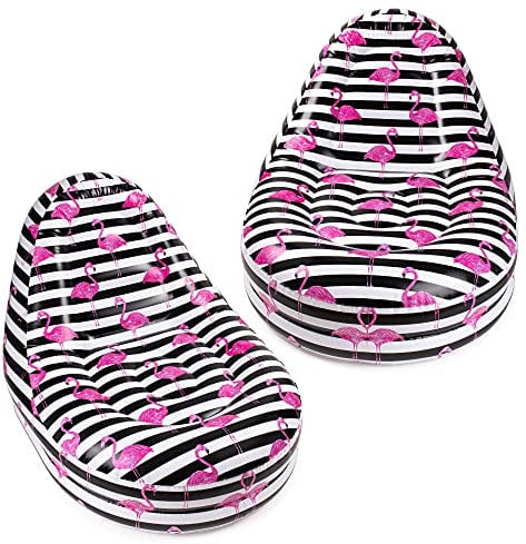 Lot de 2 chaises longues gonflables | Chaise longue gonflable | Chaise longue gonflable | Lot de 2 chaises gonflables au bord de la piscine | Imprimé flamant rose | Sièges gonflables portables pour