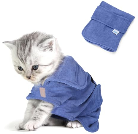 Nobleza Hundebademantel Mikrofaser mit Klettverschluss,Super saugfähig und schnell trocknend,Bademantel für alle Katzen und Hunde,Fünf Größen,Hundehandtuch Weich (XS)