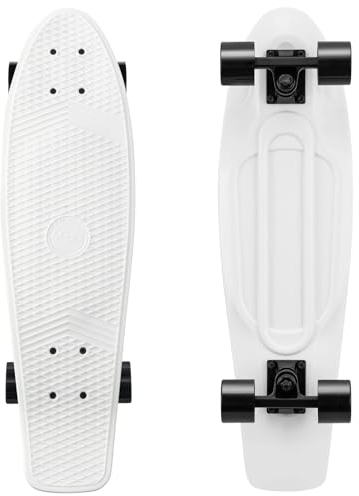 Arrow Board - 22 und 27 Zoll Skateboard, KMX Mini Cruiser Skateboard für Kinder, Jugendliche und Erwachsene, Retro Stil Penny Board (27 Zoll Weiß)