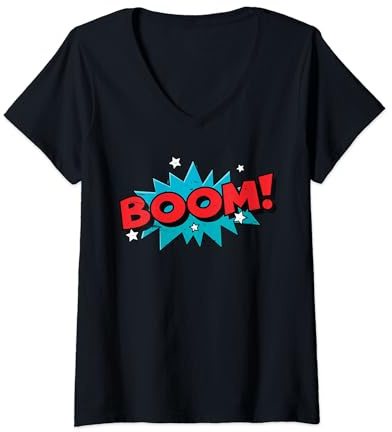Damen BOOM ! Comic Book Cartoon Funny Pop Art T-Shirt mit V-Ausschnitt