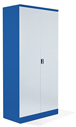 Schrank & Stuhl Aktenschrank Büroschrank Stahlschrank Flügeltürschrank mit 4 höhenverstellbaren Fachböden, 195x92x42 cm, Blau/Grau