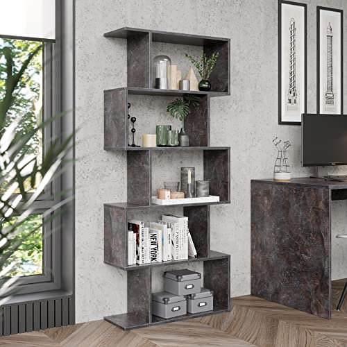 RICOO Standregal 5 Regalböden WM073-BG Raumteiler Regal schmal betongrau 160×70×25 cm Bücherregal Holzregal Wand Würfelregal Büroregal klein Regale & Ablagen Bookshelf Wandregal Holz