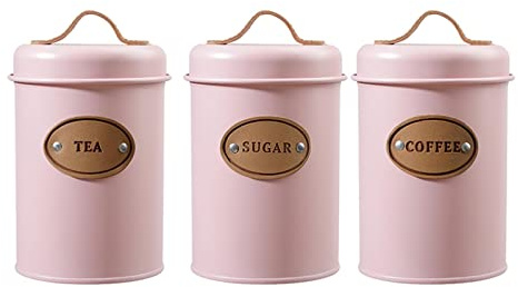 Fenteer Metal Sugar Coffee Tea Tin Jar Container Candy Sealed Cans Storage Box, Set of 3 (Light Pink)