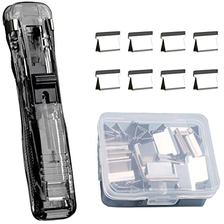 Kreativer Hefter, Blatthefter Mini mit 58 Stück Wiederverwendbare Heftklammern Push Hefter Set Binder Clips Muschel Clip Spender, Tragbarer Fast Clam Clip Spender, Geeignet für Büros, Schulbedarf