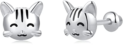 Mädchen Ohrringe 925 Sterling Silber Post Hypoallergene Schraubverschluss mit Sicherheit ohrstecker versch Ohrringe für Kinder Mädchen Damen Schmuck (Katze)