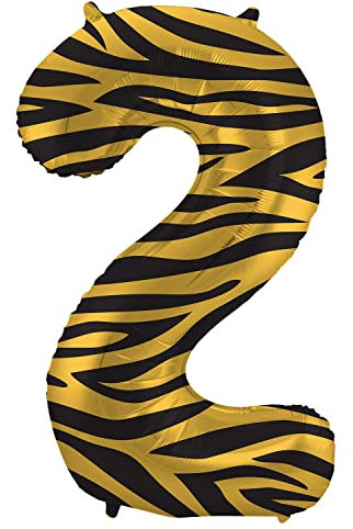 Folat 64162 Luftballon Geburtstag Ziffer Zahl 2 Tiger Chic Löwe Braun Schwarz 86 cm - Helium Ballon Decoration Geburtstagdeko, Ballon Zahl