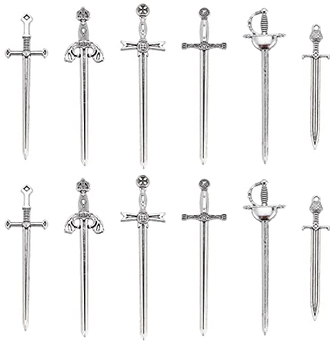 SUNNYCLUE 1 Schachtel 24 Stück Schwert Charms Im Tibetischen Stil Messer Charm Mittelalterliche Antike Schwerter Lesezeichen Miniatur Waffe Legierung Anhänger Für Die Schmuckherstellung Anhänger