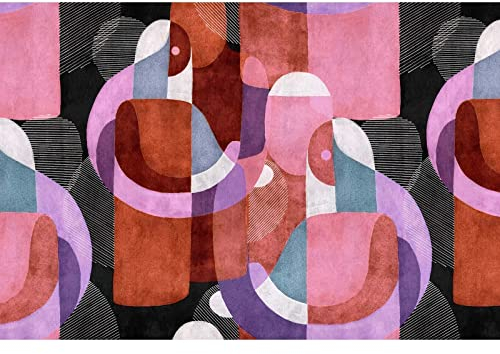 BRICOFLOR | 70er und 60er Jahre Tapete | Retro Fototapete mit Kunst Motiv im Mid Century Style | Vlies Bildtapete geometrische Formen rot lila rosa für Wohnzimmer | 400 x 270 cm