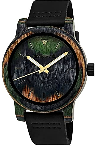 Holzwerk Germany Handgefertigte Unisex Damen-Uhr Herren-Uhr Öko Natur Holz-Uhr Leder Armband-Uhr Analog Klassisch Quarz-Uhr Braun Bunt Grün Orange Schwarz (Braun..)