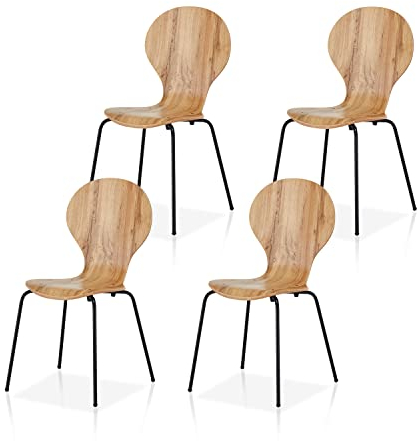 KHG 4er Set Stapelstühle Esszimmerstuhl Stuhl aus Schichtholz mit Eiche-Dekor - Sitzhöhe 45 cm, Stuhlbeine aus Metall - stapelbar für Küche Gastronomie Büro