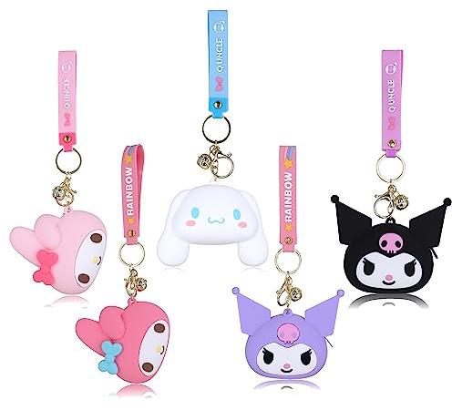 Roffatide 5pcs Cartoon Cinnamoroll My Melody Kuromi Porte-Monnaie Mini Porte-Monnaie à Fermeture éclair Porte Monnaie Mignon Porte-clés avec Cloche