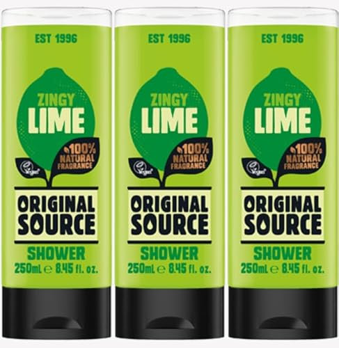 Original Source Zingy Lime Shower Gel. 3x 250ml Bottles. 100% Natural Fragrance, Vegan Friendly, Cruelty Free, Paraben Free Body Wash.