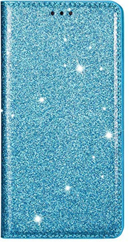 Unichthy For iPhone 11 Case All Glitter Flip Case for Women Solid Sparkly PU Leather Bling Wallet Phone Cover Card Slots Stand Magnetic Closure Shockproof Shell for iPhone 11 Baby Blue