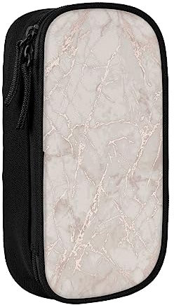 AABSTBFM Rose Gold Marble Printed Pencil Case Large Capacity Compartment Pencil Pen Pouch Bag with Zipper for School, Office, and Travel, Black
