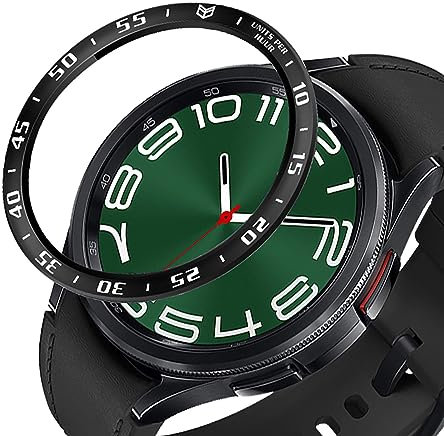 GIOPUEY Bague de Protection Compatible avec Samsung Galaxy Watch 6 Classic 43MM,Anneau pour Montre Connectée Bezel Ring Styling, Lunette de Protection en métal en Alliage d'aluminium - A-Black