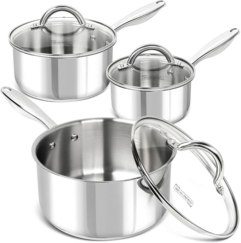 MICHELANGELO 6-Piece Stainless Steel Pot Set, 1QT, 2QT & 3QT