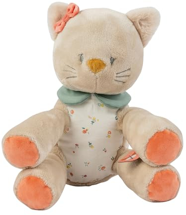 Nattou Kuscheltier aus Baumwolle und Velours, Kuscheltier-Katze Lana als Wegbegleiter ab der Geburt, Ca. 32 cm, Mila, Zoë und Lana, Beige
