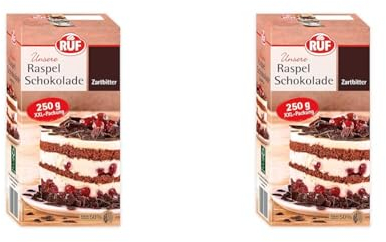 RUF Raspelschokolade Zartbitter, hauchdünne geraspelte Schokolade, Schoko-Raspeln, ideal für Kuchen, Torten & Muffins, glutenfrei & vegan, 1 x 250g (Packung mit 2)