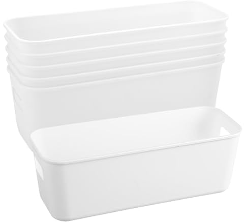 HENGBIRD 6 Pcs Plastic Storage Boxes, Stackable Storage Organiser Boxes Small Containers with Handles, Bathroom Storage Baskets, Narrow Storage Box for Kitchen Home Bathroom Drawers (6 PCS)