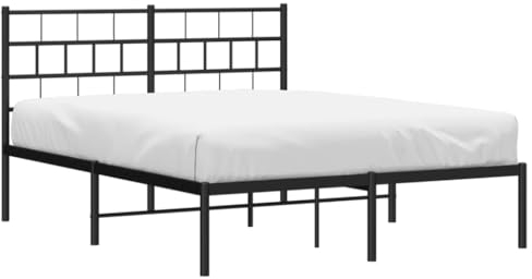 vidaXL Bettgestell, Bettrahmen mit Kopfteil Lattenrost Metall, Metallbett Bett für Schlafzimmer, Doppelbett Gästebett, Schwarz 120x200cm