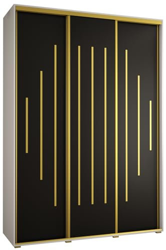 MEBLE KRYSPOL Davos 12 180 Schrank mit DREI Schiebetüren für Schlafzimmer - Moderner Aufbewahrungsschrank mit Kleiderstange und Regalen - 235,2x180x60 cm - Weiß Schwarz Gold
