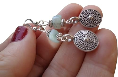 ๑ஐ• KLEINE ETHNO MANDALA AMAZONIT STEIN •ஐ๑ handgefertigte Ohrringe - einmaliges Geschenk - blauer Stein