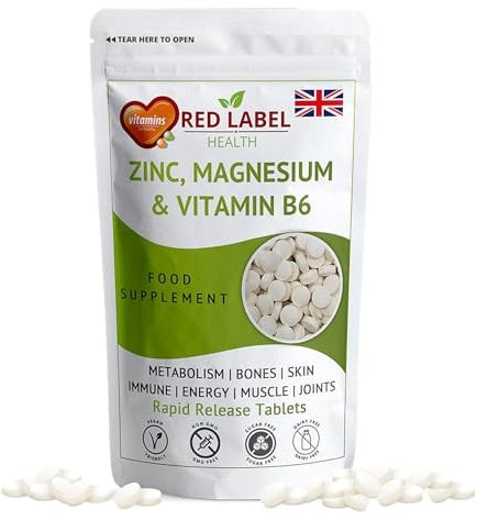 Red Label Health Zinc Magnesium and Vitamin B6 Tablets Supplements for Men & Women, Pack of 400 Tablets (1+ Year Supply), High Strength Sleep Aid, Muscle Recovery, Better Sleep, UK