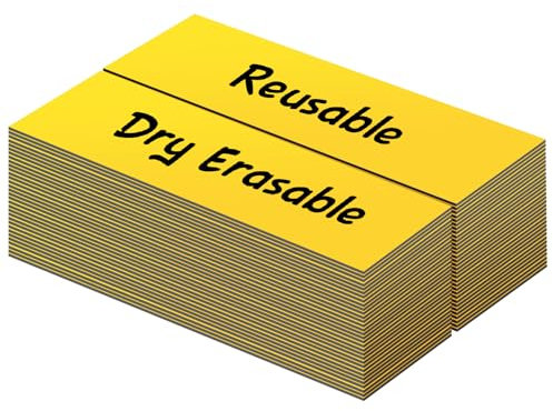 LLPT Trocken Abwischbare Magnetische Etiketten | 50 Stück | Leere Beschreibbare Magnetaufkleber, Wiederverwendbar | für Schreibtisch, DIY, Whiteboard, Farbe Gelb(DML1030YW) | 2.5CM x 7.6CM