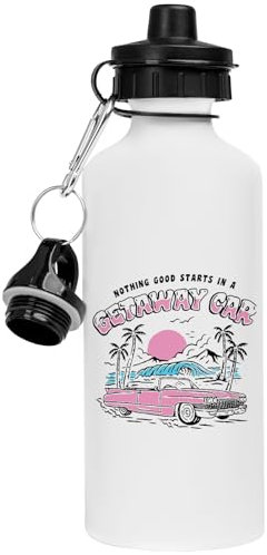 Genérico Vintage Nothing Good In A Car Retro Botella De Bebida Blanca Frasco De Agua De Acero Inoxidable