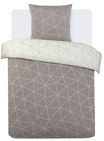 Vision – Wendebettwäsche Hugo beige – Set mit Bettbezug 140 x 200 cm und 1 Kissenbezug für Einzelbett – 100 % Baumwolle