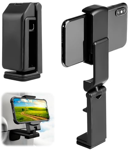 WIGUROE Travel Airplane Foldable Phone Holder, Plastic 360° Rotating Desk Clamp, Black Adjustable Phone Stand Suitable for Airplanes, High-Speed Rails, Desktops, Suitcases, Kitchens