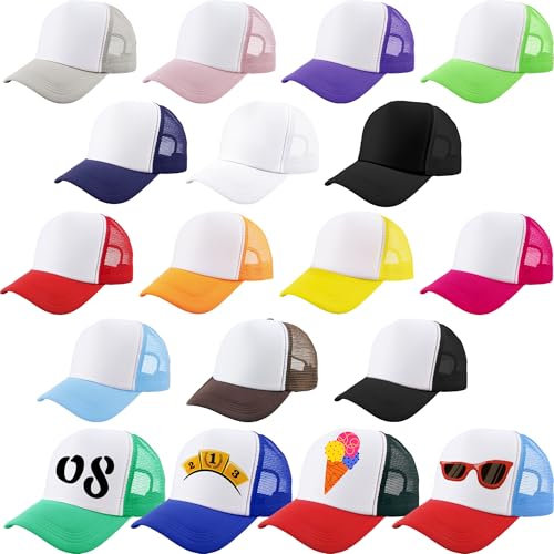 SGBETTER 18 Stück Kinder DIY Sublimation Trucker Hüte Blank Trucker Hüte Sommer Mesh Baseball Caps für Kinder Sommer Outdoor Sport, Mehrfarbiges Set 1, 57 EU