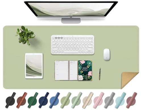 BLESWIN Leder-Schreibtischunterlage, Rutschfeste Große Mausunterlage, Computer- und Laptop-Matte, Schreibtisch-Schreibtischmatte für das Schreiben, Schreibtisch-Blotter-Pads Dekor (Matcha, 90x43CM)