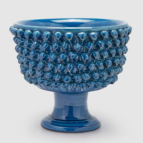 EDG Enzo De Gasperi Vase Fenice Pigna mit Fuß H 31 cm D 33 cm Farbe Blau