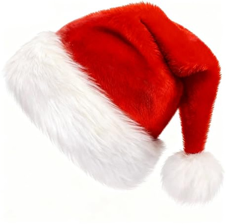 Augesak Weihnachtsmütze Erwachsene, Weihnachtsmann Mütze, Nikolausmütze mit Plüsch Rand, Santa Mütze Nikolaus Warm Dicker Fellrand für Christbaumspitze Weihnachtsfeier Tannenbaum Silvester Party