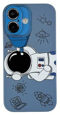 Yonds Queen for iPhone 16 Cute Case, Cool Cartoon Astronaut Space Design Stylish Bumper Soft TPU Rubber Cover Protective Anti-Slip Shockproof Creative Case(Blue Space, iPhone 16)