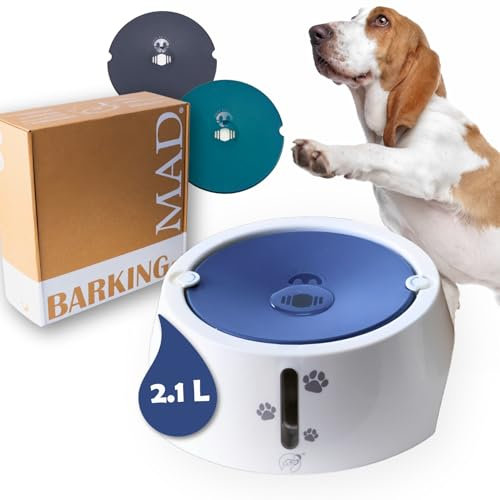 BARKING&MAD no spill water bowl for dogs 73.9oz (2.1L) - non spilling, anti-gulping, slow water feed dispenser for large and medium size breeds for slow drinking and messy gulping sloppy drinkers