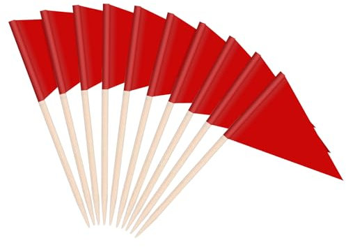 Red Flags Solid Toothpick Flags Mini Golf Cupcake Toppers Triangle Flags Stick Flags Flag Toothpicks for Appetizers DIY Decoration (Red, 100Pcs)