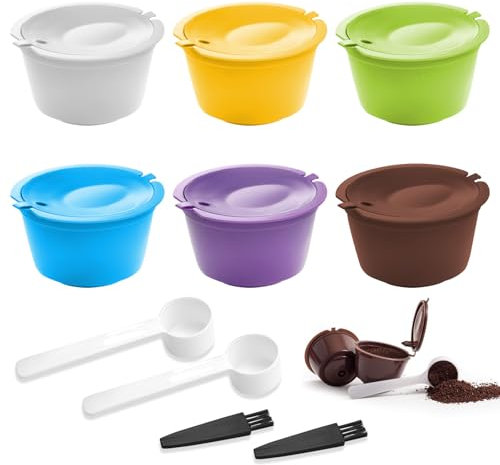Lot de 6 capsules de café réutilisables pour machine à café Dolce Gusto - Rechargeables - Filtre à café réutilisable pour DolceGusto Mini Me/Piccolo (coloré)