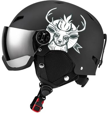 Colcolo Ski Helmet Snow Goggles Sturdy Adjustable Crush-resistant 8 Cooling Vents Head Protector Integrated Visor for Outside Skiing, BLACK, S