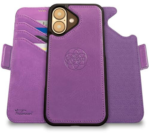dreem for iPhone 16 Case Wallet, Revolutionary Phone Stand, Vegan Leather, MagSafe-Fit, Magnetic Detachable Flip Cover, RFID Blocking Card Holder, Gift-Box [Fibonacci:Purple]