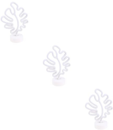 OSALADI Neon Monstera 3st Led-licht Dekorative Desktop-leuchten Desktop-dekoration Kronenförmiges Dekoratives Licht Halloween-süßigkeitshalter Neon- Weiß