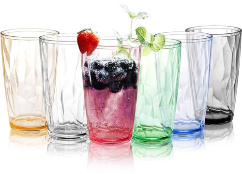 LOSYHU 6 Pack 500ml Plastic Drinking Glasses, Reusable Plastic Tumblers for Adults, Unbreakable Acrylic Glasses Tumblers Plastic Water Cups for Picnics, Party, Everyday Use, BPA Free